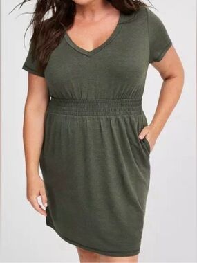 Torrid Lightweight French Terry Smocked Lounge Chemise- Heather Green | 0X